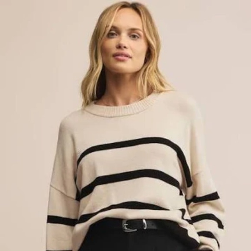 Z Supply Black and Cream Striped Sweater